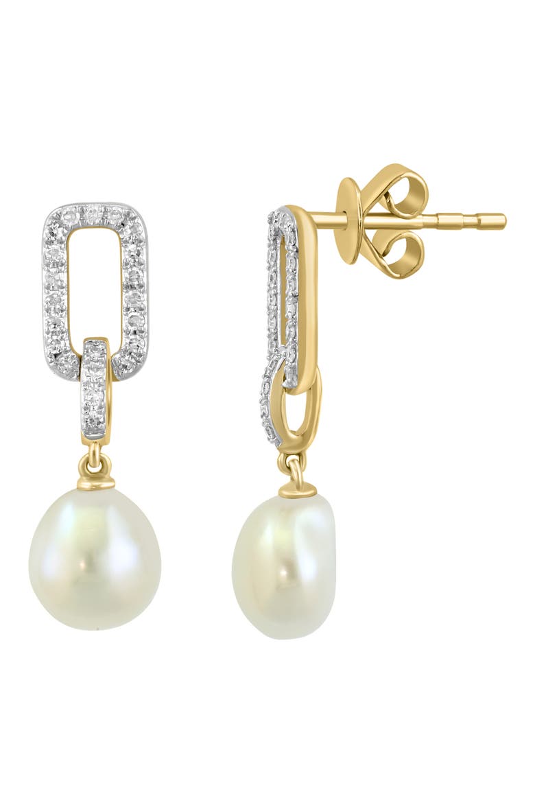 Diamond & Freshwater Pearl Drop Earrings, Alternate, color, GOLD