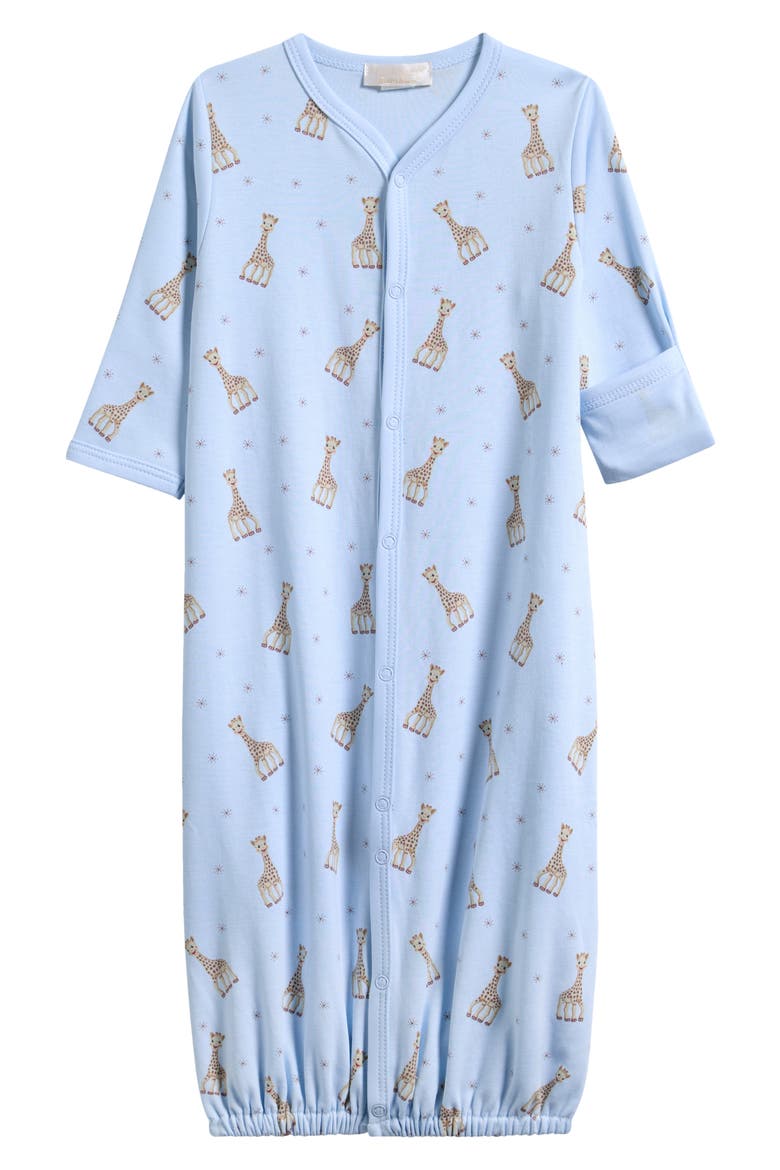 Sophie La Girafe Print Convertible Pima Cotton Gown, Main, color, LIGHT BLUE