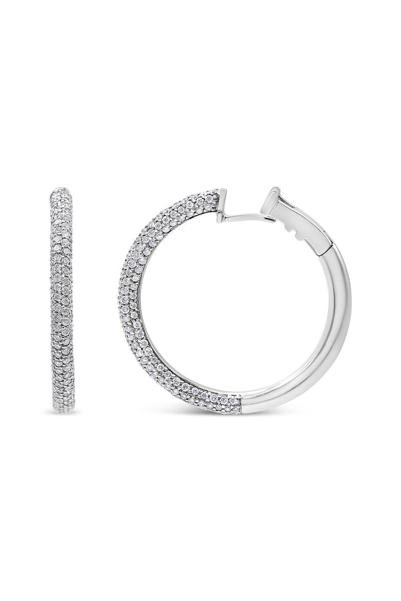 18K White Gold 2 1/3 Ctw Pave Set Diamond Semi Eternity Leverback Hoop Earrings, Main, color, White