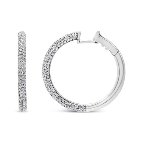 18K White Gold 2 1/3 Ctw Pave Set Diamond Semi Eternity Leverback Hoop Earrings