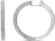 Haus of Brilliance 18K White Gold 2 1/3 Ctw Pave Set Diamond Semi Eternity Leverback Hoop Earrings