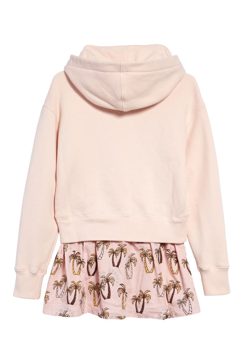 Kids' Palm Print Embroidered Cotton Graphic Hoodie Dress, Alternate, color, PINK GREEN