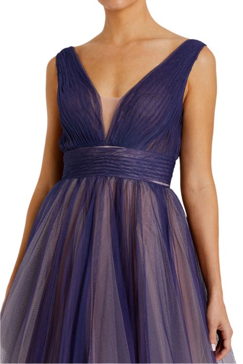 Mac Duggal Sleeveless Ombre Tulle Ball Gown In Indigo Ombre