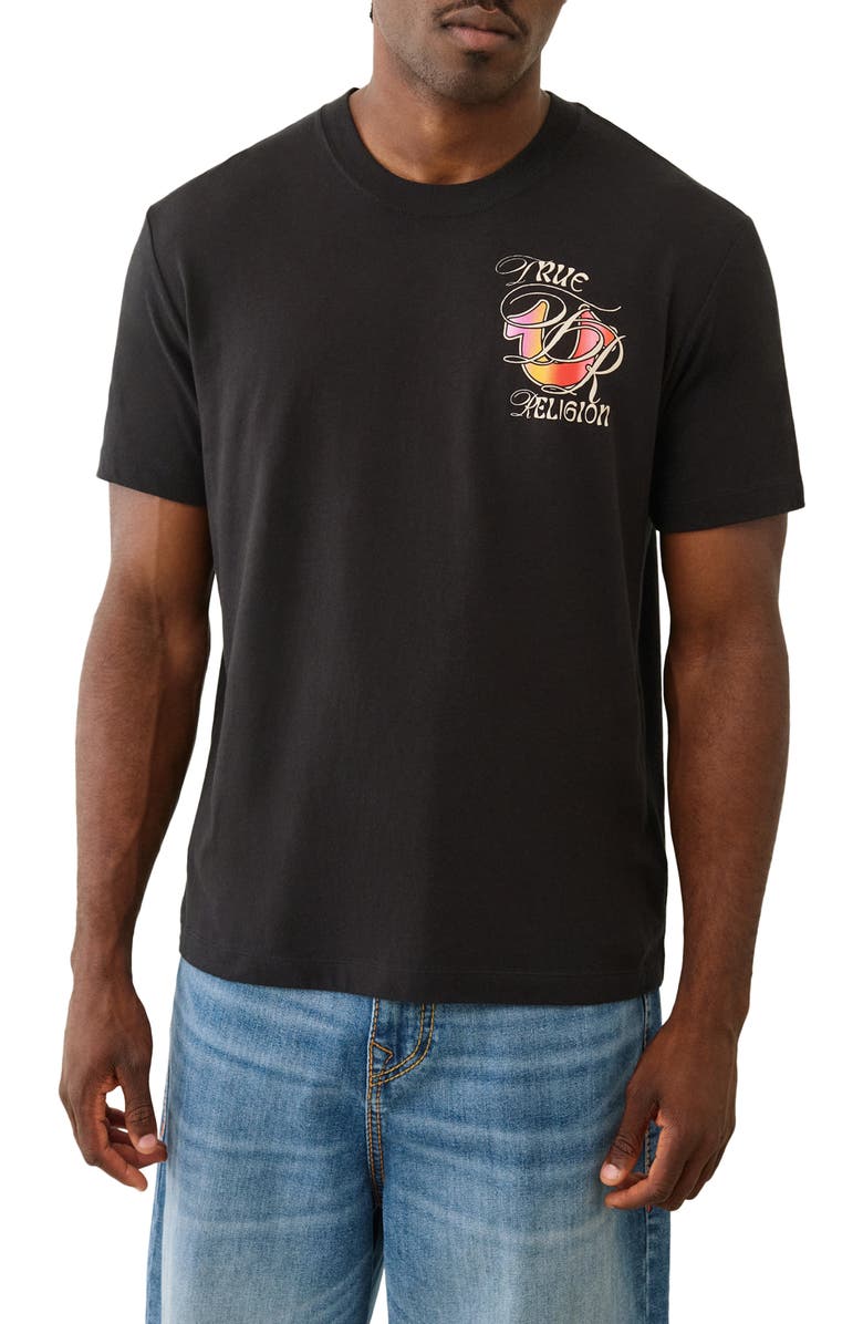True Religion Standard Ombré Logo Graphic T-Shirt, Main, color, Jet Black