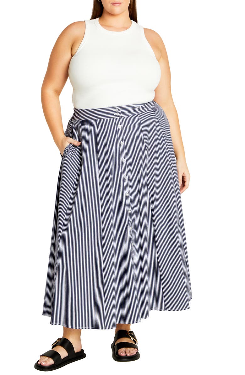 City Chic Stellar Stripe A-Line Maxi Skirt, Alternate, color, Navy Stripe