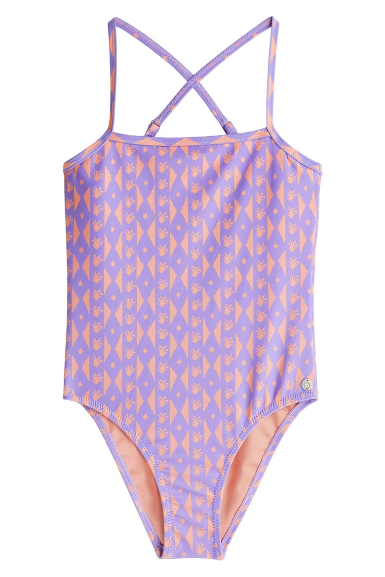 Kids' Printed One-Piece Swimsuit, Main, color, CACTUS STRIPE PAPAYA PUNCH