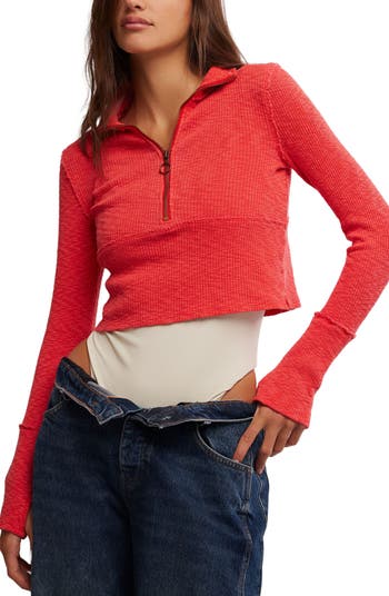 Midnight Stretch Cotton Half Zip Crop Top