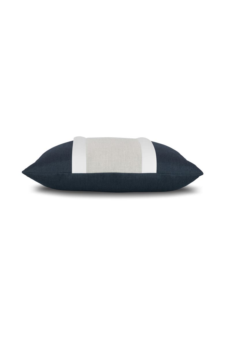 Nevis panelled dimensional banded Indoor & Outdoor Woven Accent Pillow, Alternate, color, Indigo