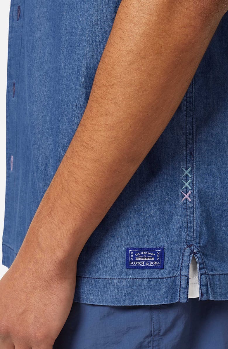 Scotch & Soda Relaxed Fit Cotton Camp Shirt, Alternate, color, Washed Indigo