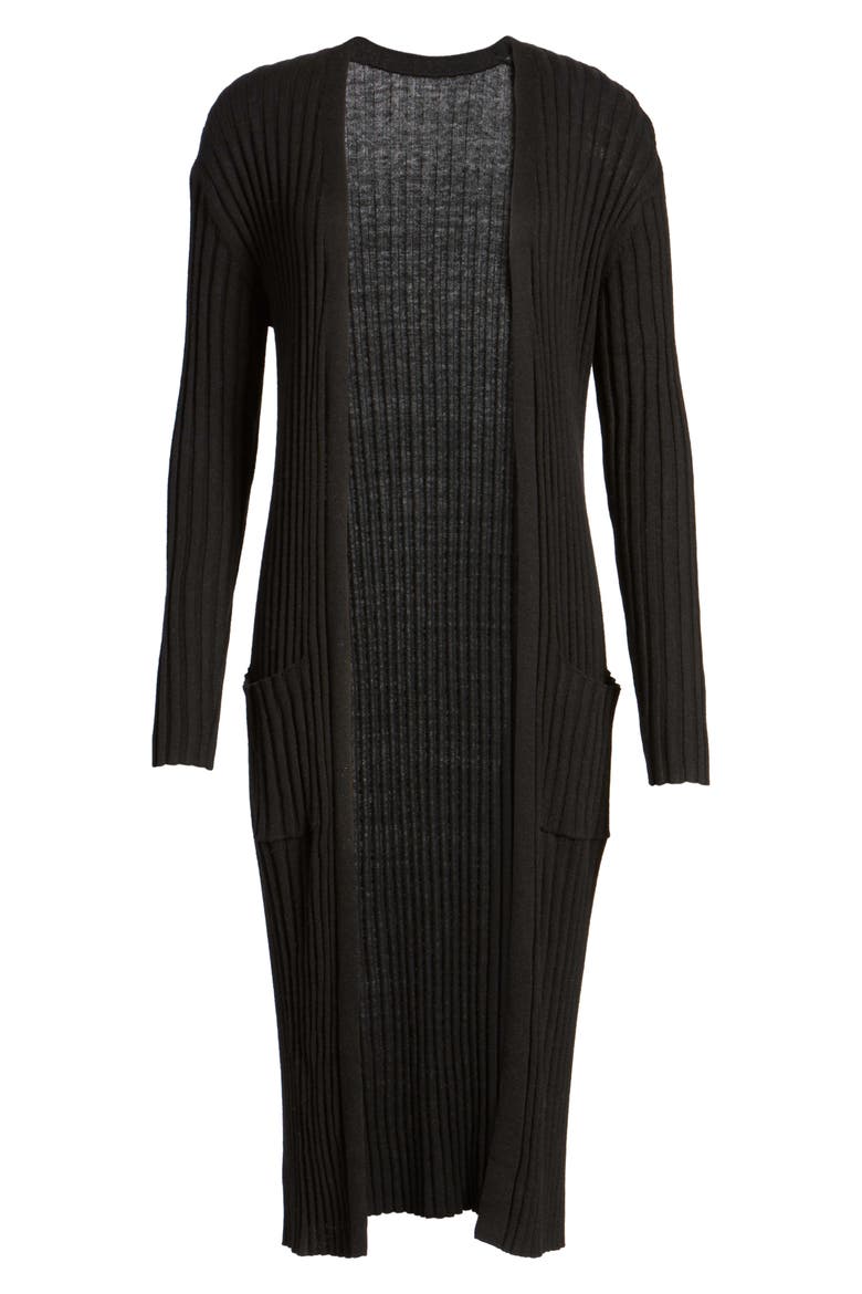 Rib Knit Midi Cardigan, Alternate, color, BLACK