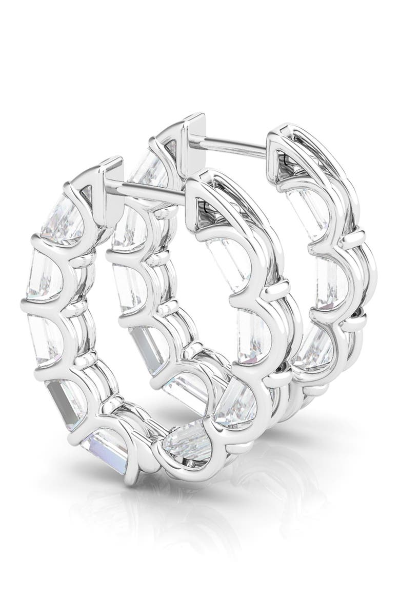 Emerald Cut Lab Created Diamond Inside Out Hoop Earrings, Alternate, color, WHITE GOLD
