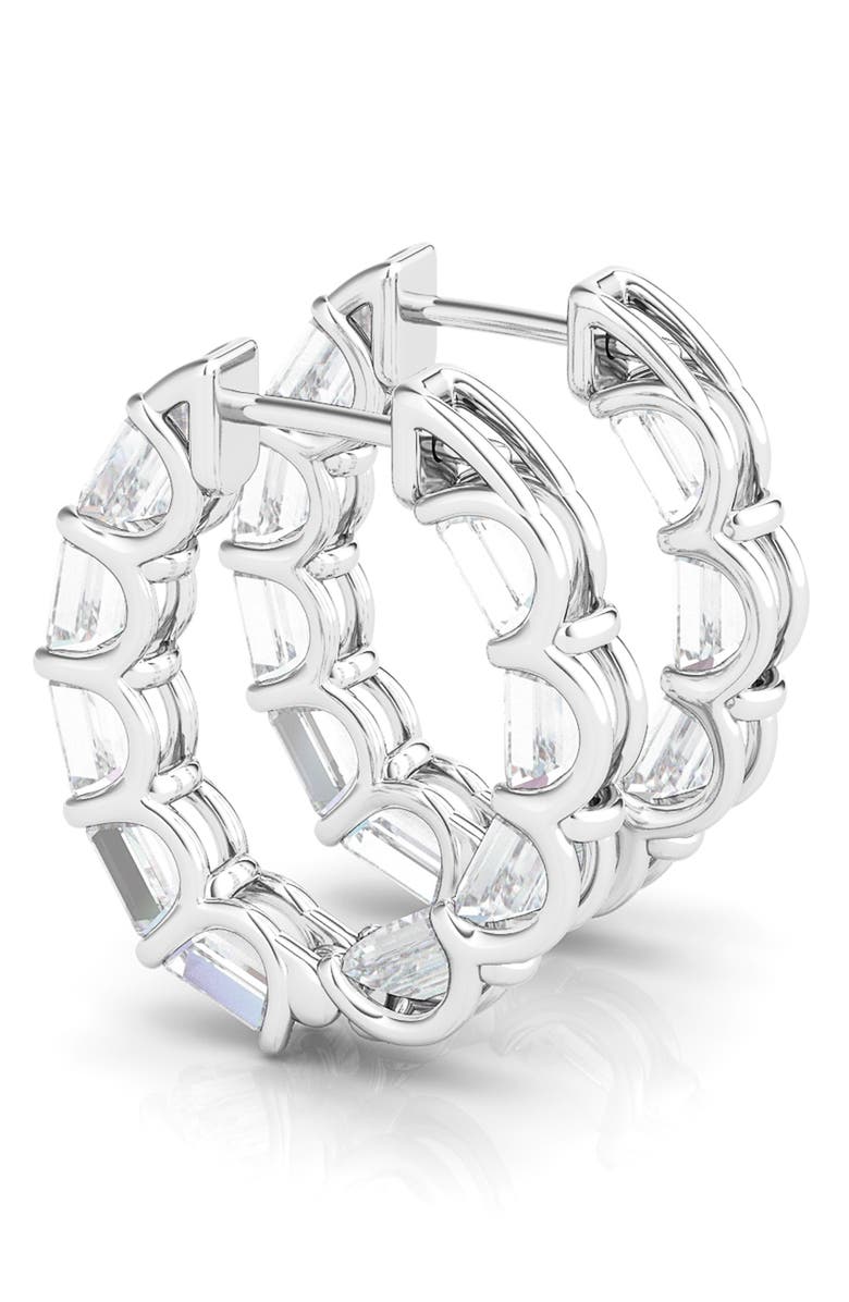 HauteCarat Emerald Cut Lab Created Diamond Inside Out Hoop Earrings, Alternate, color, White Gold