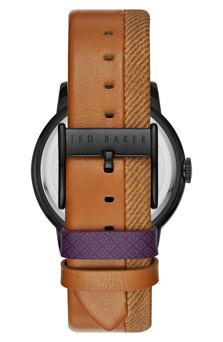 Ted Baker London Thomas Leather Strap Watch, 42mm, Alternate, color, 