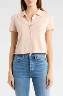 Re/Done The Conway Cotton, Silk & Cashmere Snap-Up Polo Sweater