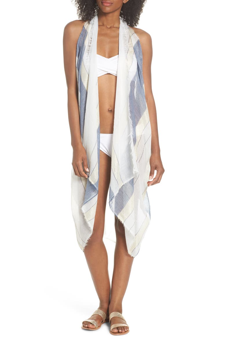 Spirit Cover-Up Vest, Main, color, IVORY/ BLUE