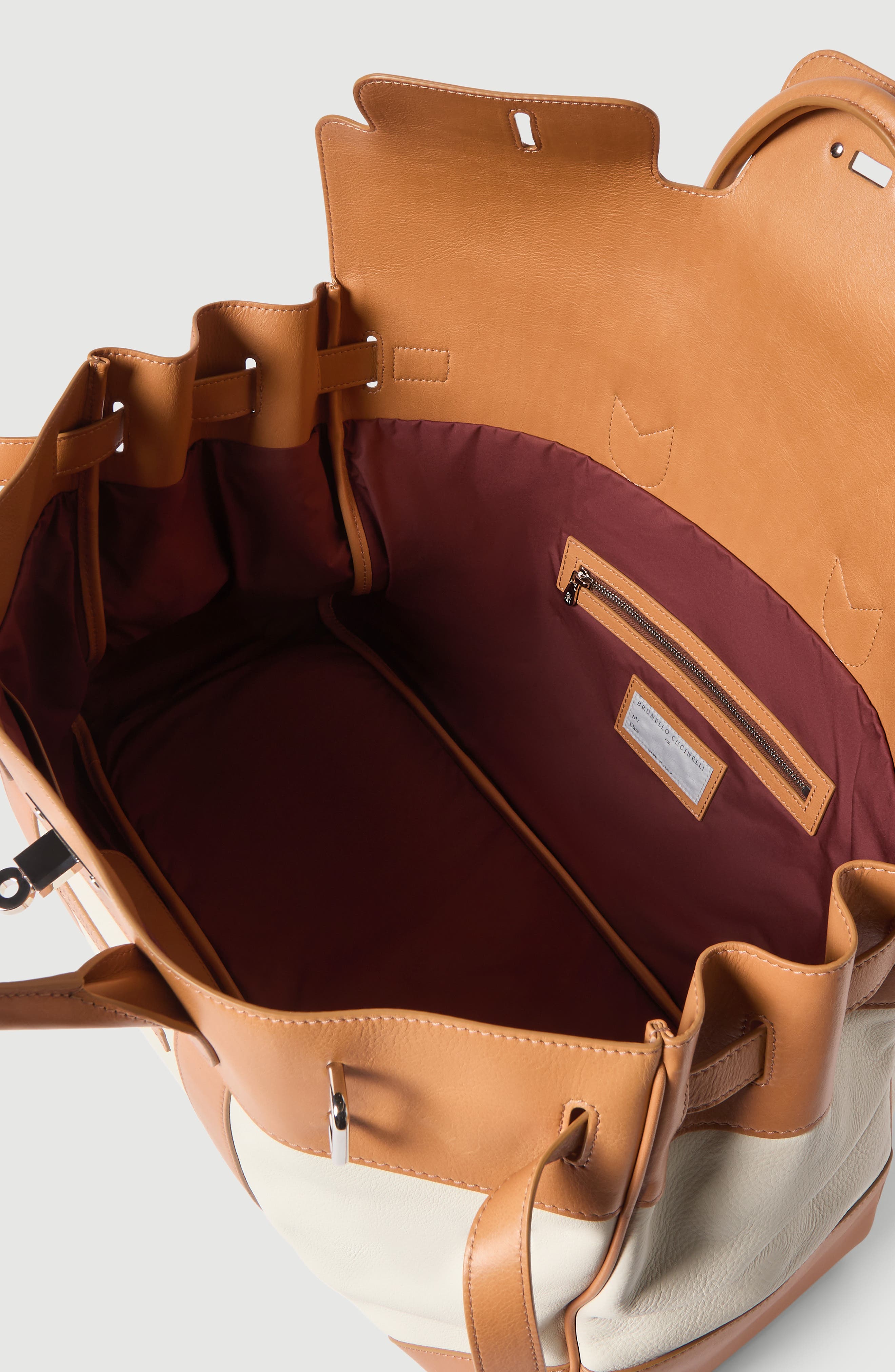 Grained calfskin and cowhide country bag, Alternate, color, Ivory