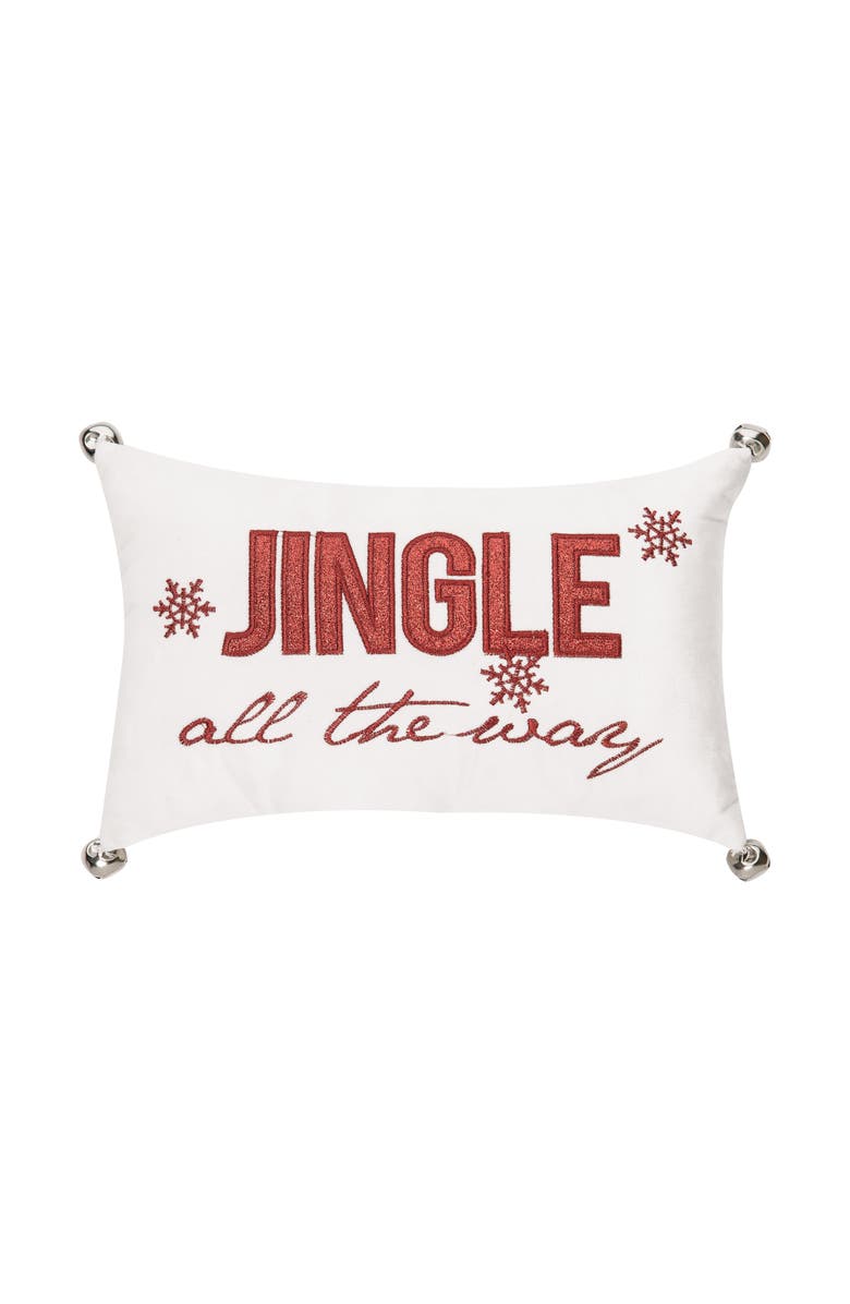 C&F Home "Jingle All The Way" Mini Christmas Accent Pillow w/ Silver Bells 8" x 12", Main, color, 