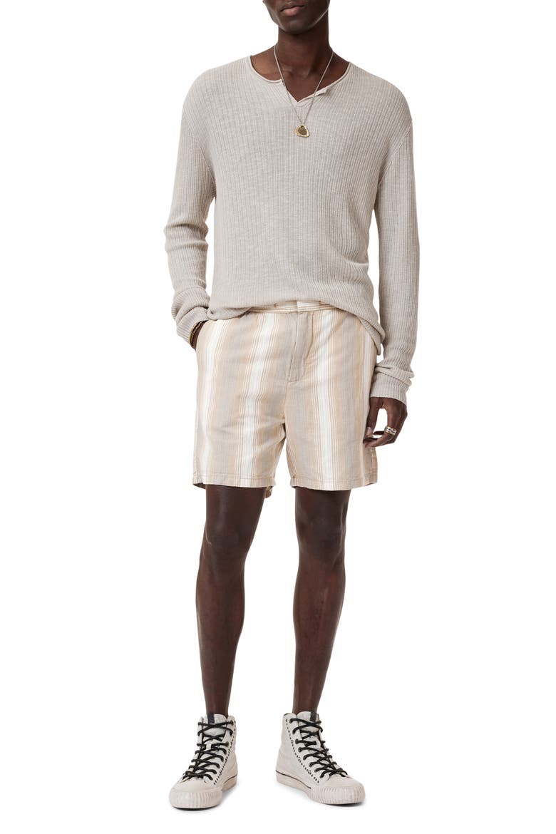 Stripe Cotton & Hemp Drawstring Shorts, Alternate, color, CHALK