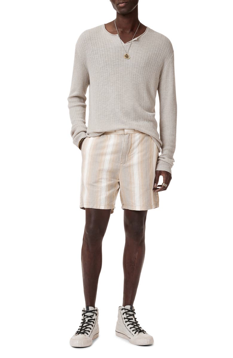 John Varvatos Stripe Cotton
Hemp Drawstring Shorts, Alternate, color, Chalk
