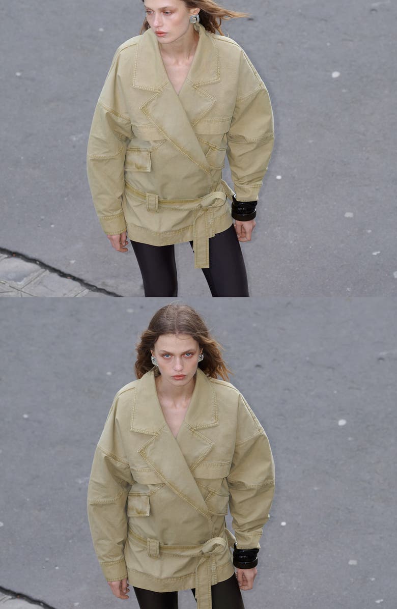 MANGO Belted Denim Jacket, Alternate, color, Medium Brown