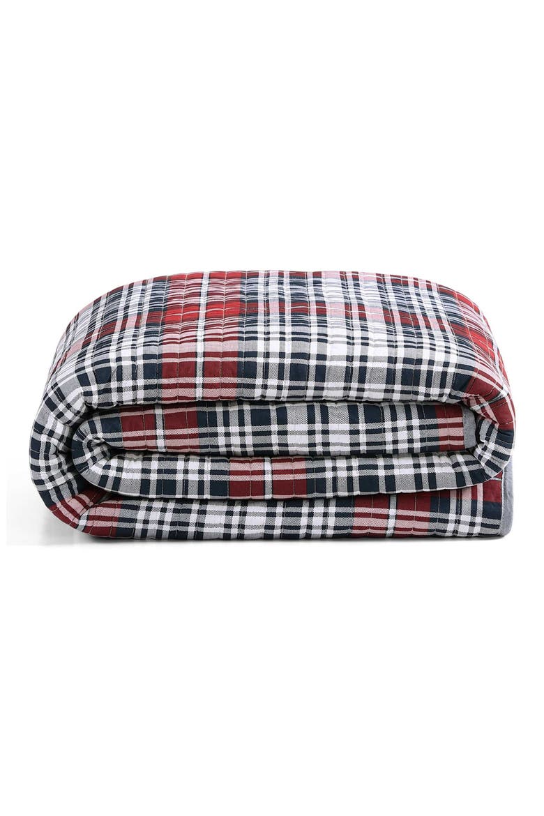Collegiate Tartan Plaid Cotton Quilt & Shams Set, Alternate, color, WHITE/ MEDIUM RED/ NAVY BLUE
