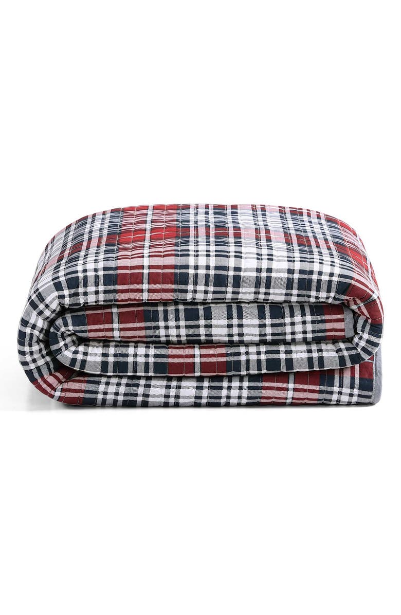 Tommy Hilfiger Collegiate Tartan Plaid Cotton Quilt & Shams Set, Alternate, color, White/ Medium Red/ Navy Blue