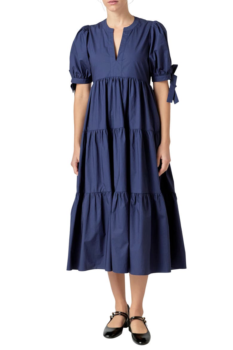 Tiered Midi Dress, Main, color, NAVY