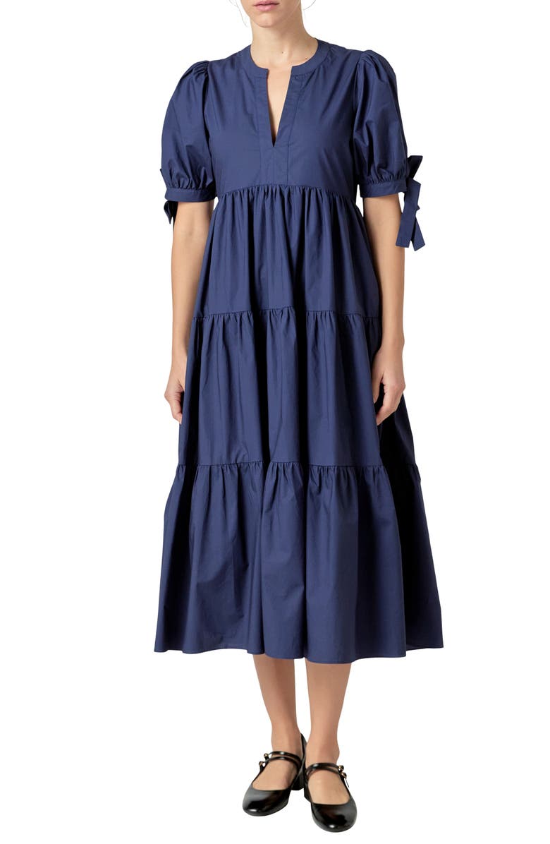 English Factory Tiered Midi Dress, Main, color, Navy