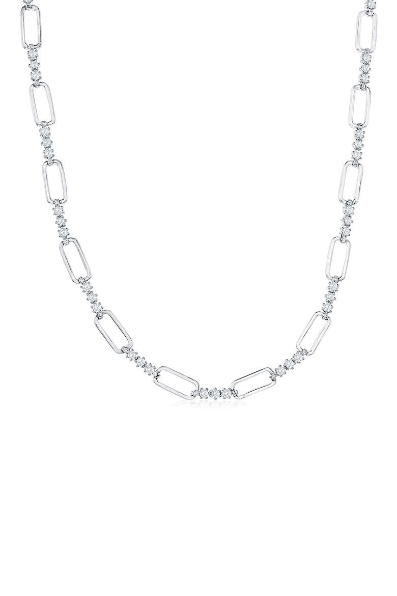 Sterling Silver Cubic Zirconia Paper Clip Necklace, Main, color, SILVER