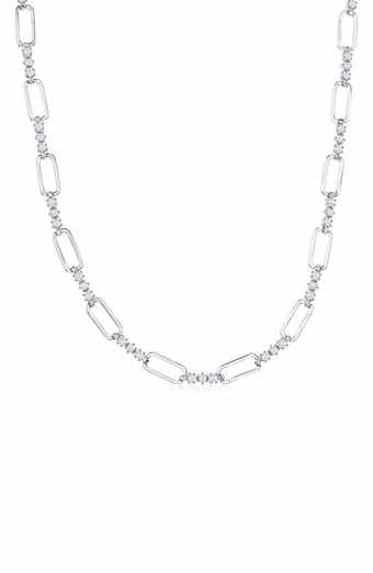 SIMONA Sterling Silver Cubic Zirconia Paper Clip Necklace