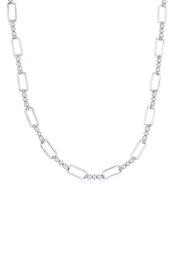 Simona Sterling Silver Cubic Zirconia Paper Clip Necklace