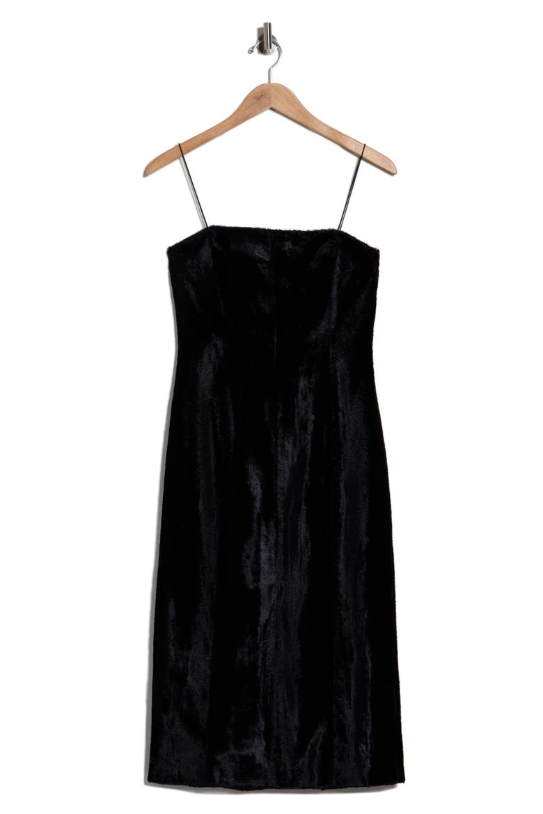 Pony Faux Calf Hair Midi Dress, Main, color, BLACK