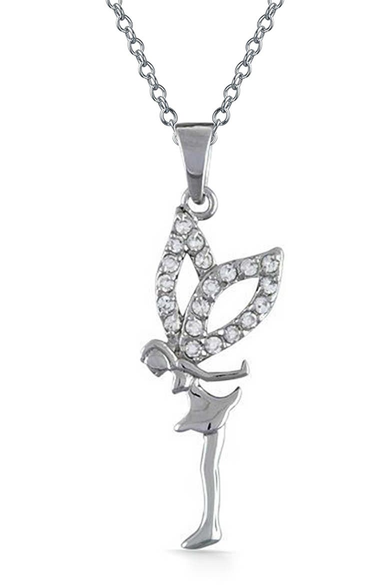 Sterling Silver CZ Fairy Angel Necklace, Main, color, SILVER
