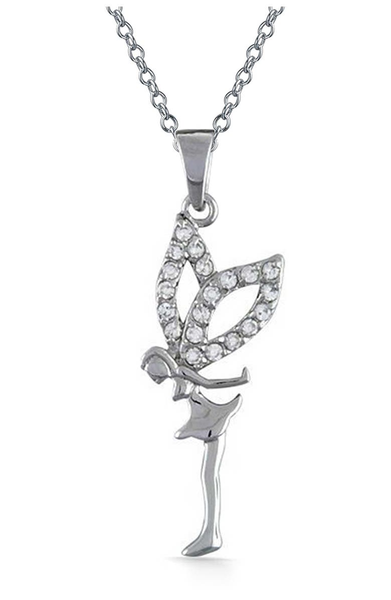 BLING JEWELRY Sterling Silver CZ Fairy Angel Necklace, Main, color,