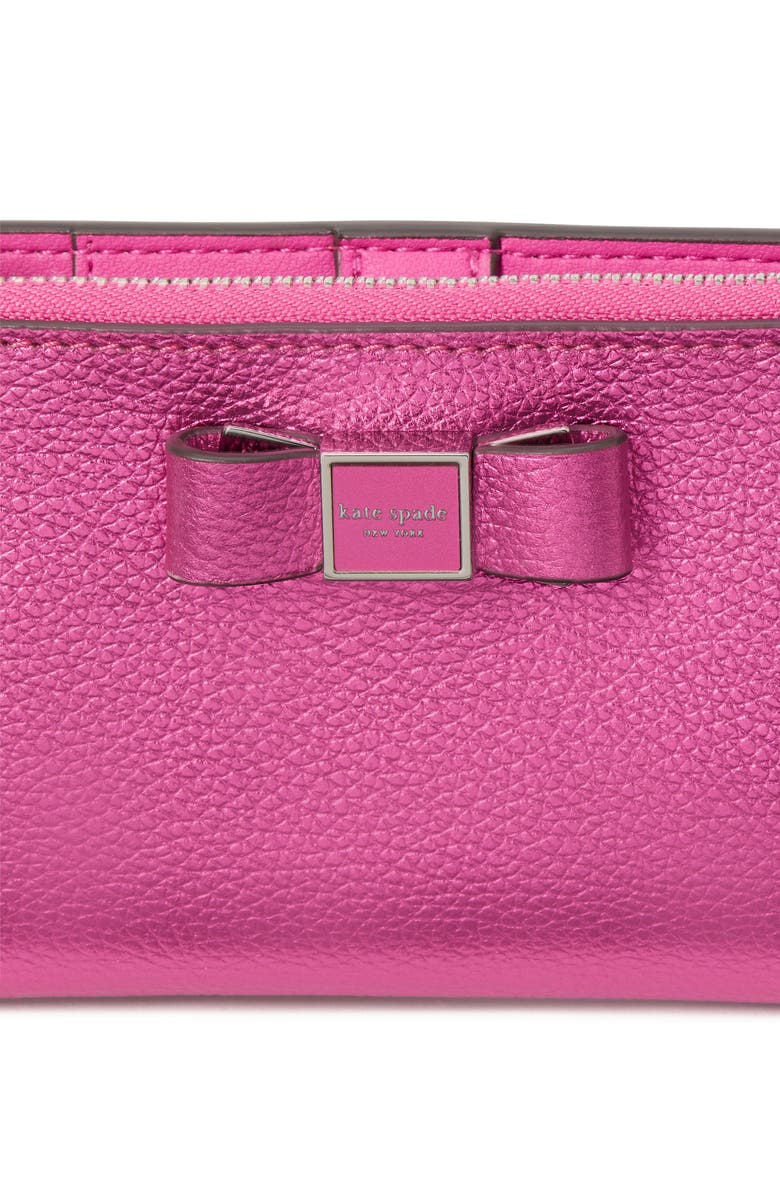 Kate Spade New York morgan bow metallic pebble leather bifold wallet, Alternate, color,