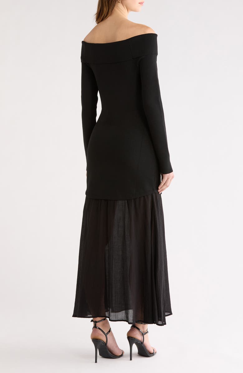 ASTR the Label Lidia Mixed Media Off the Shoulder Long Sleeve Dress, Alternate, color, Black