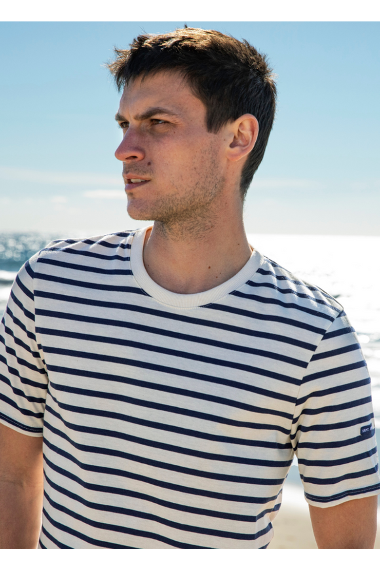 PLOUIDER - Breton Crew Neck T-Shirt, Main, color, ecru/navy