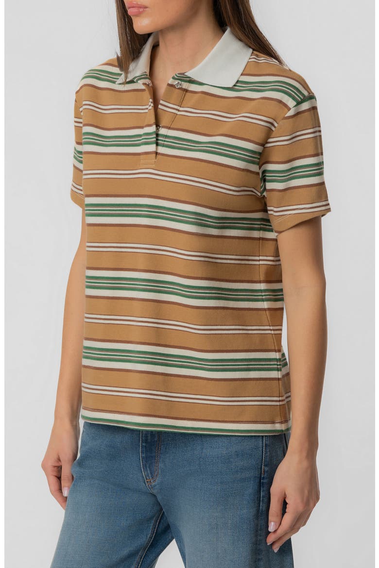 Livvy Stripe Polo, Alternate, color, IVORY/ BROWN