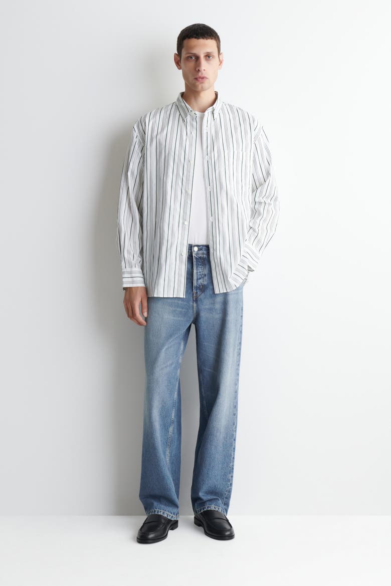 Oversized Striped Cotton-poplin Shirt, Alternate, color, WHITE / GREEN / STRIPED