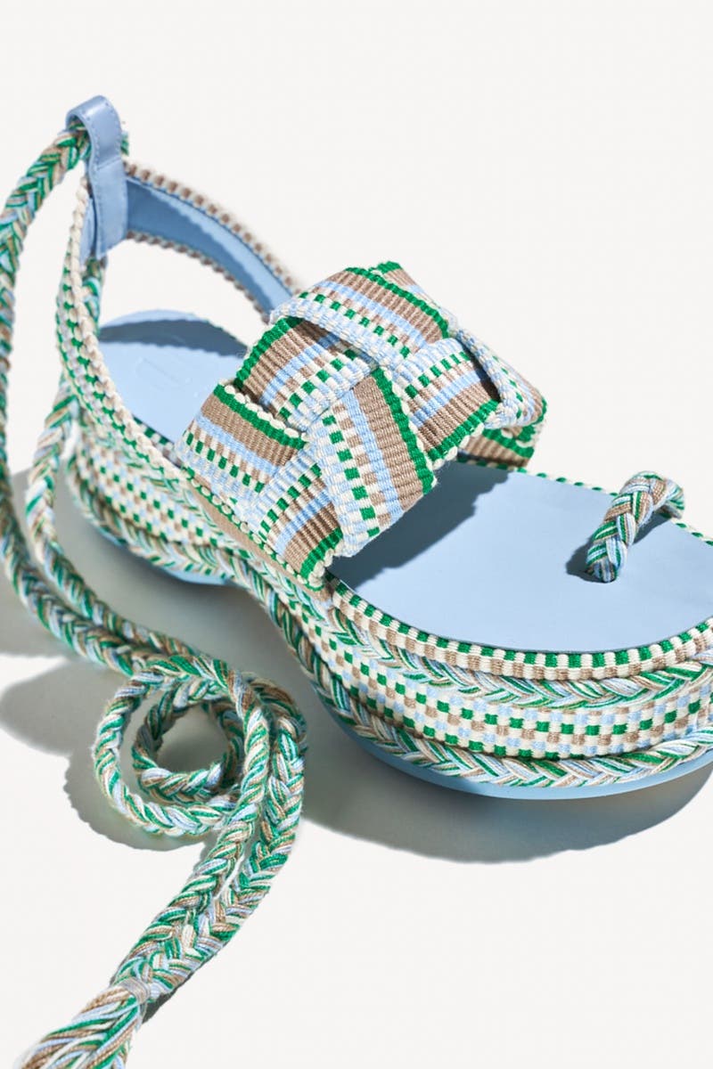 Gabriela Braided Platform Sandal with Ankle Ties, Alternate, color, Mosaic