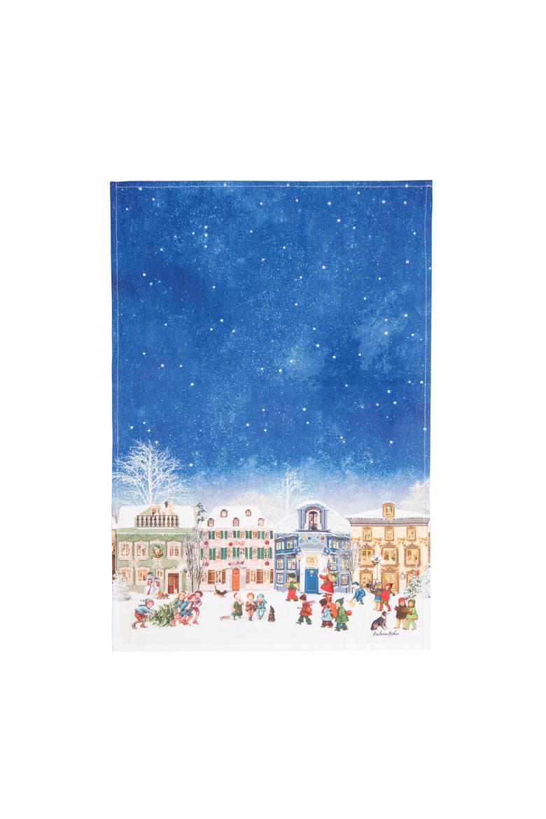 Vintage Houses With Kids Printed Flour Sack Kitchen Towel, Main, color, Blue