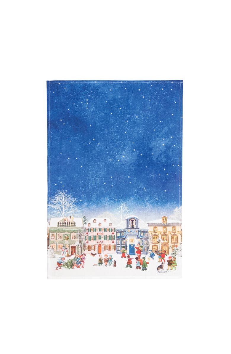 C&F Home Vintage Houses With Kids Printed Flour Sack Kitchen Towel, Main, color, Blue