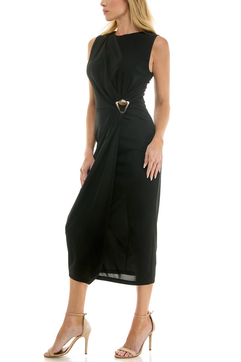 Hardware Waist Midi Dress, Alternate, color, BLACK