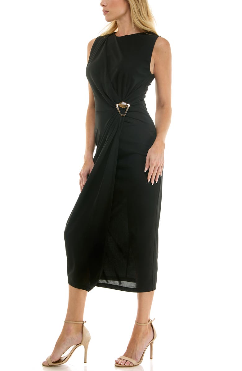 Socialite Hardware Waist Midi Dress, Alternate, color, Black