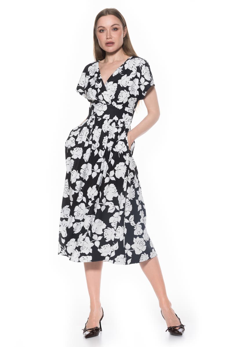 Alexia Admor Ava Short Sleeve Fit & Flare Midi Dress, Alternate, color, Black White Floral