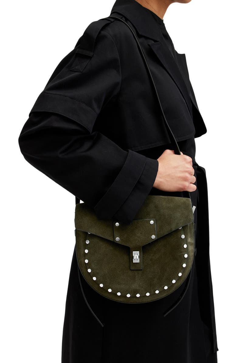 AllSaints Miro Suede Saddle Bag, Alternate, color,