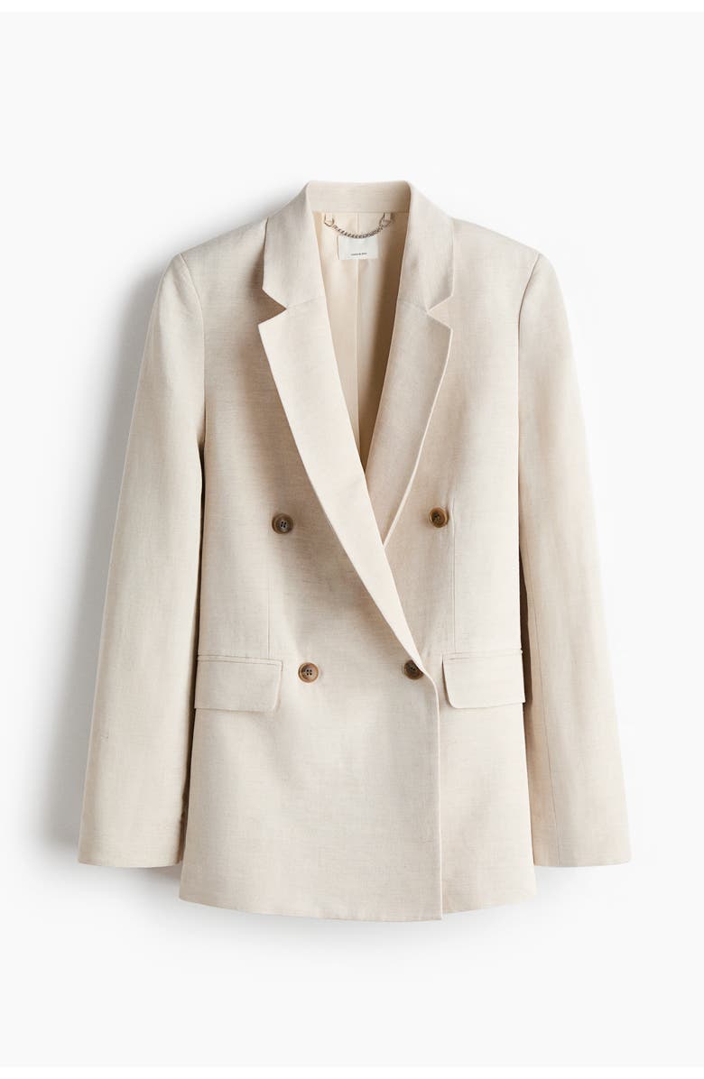 H&M Linen-blend Double-breasted Blazer, Main, color, Light Beige