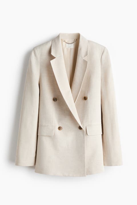 Linen-blend Double-breasted Blazer