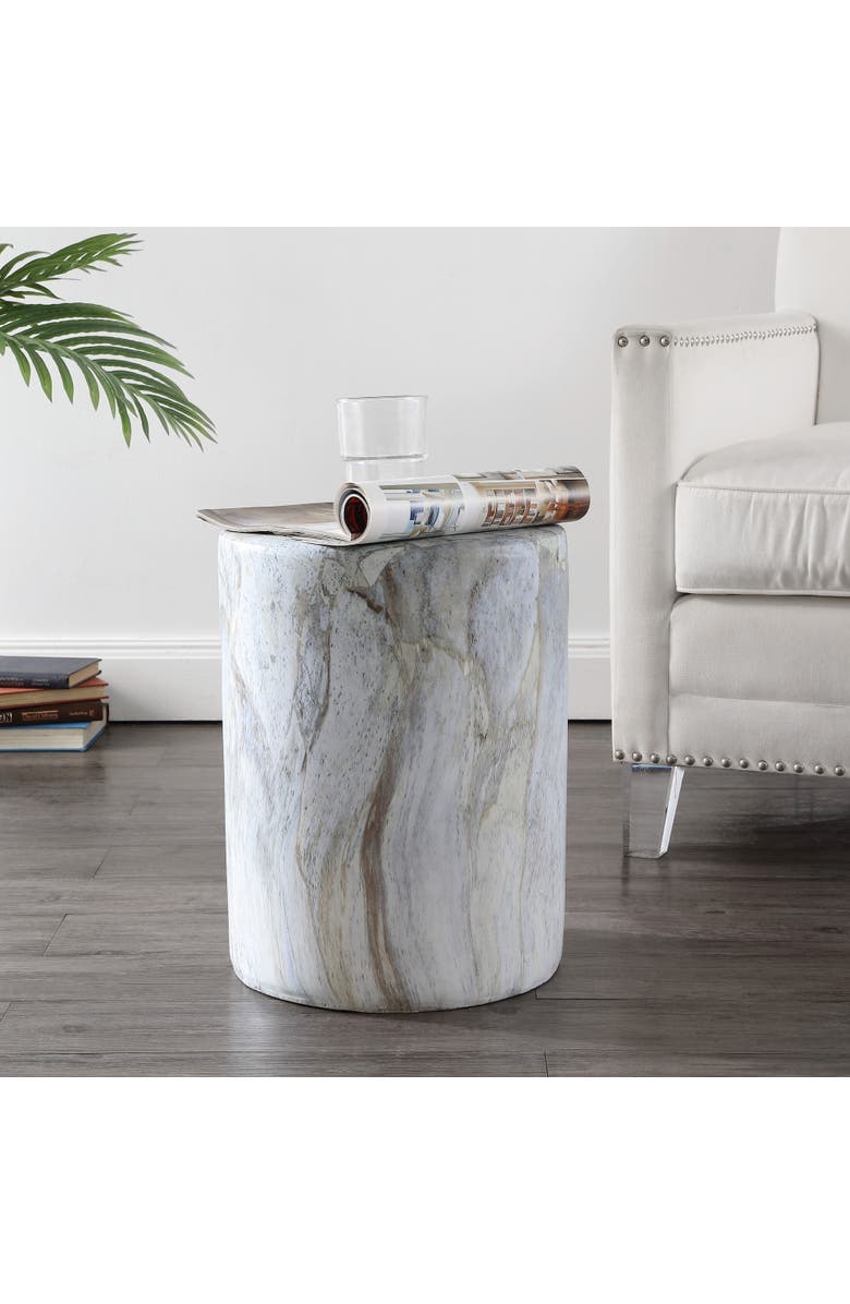 JONATHAN Y Troy 16" Modern Minimalist Faux Marble Column Indoor/Outdoor Accent Table, Alternate, color, Gray/Gold