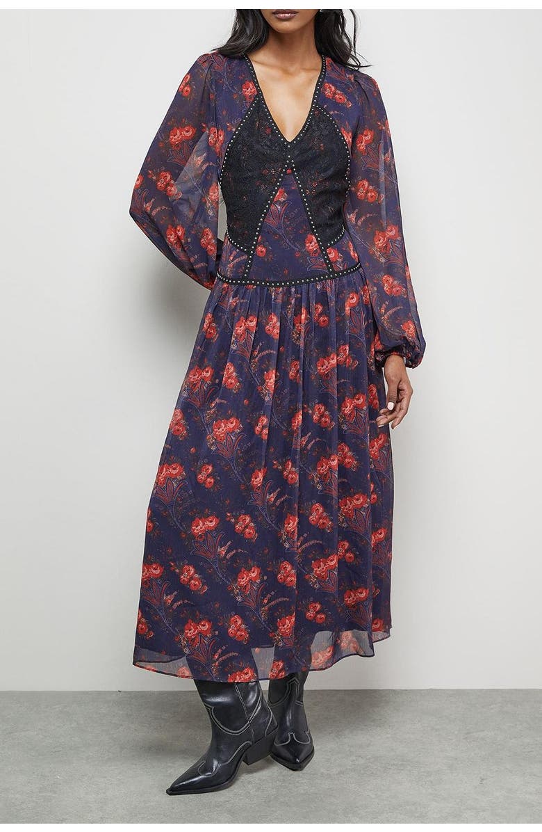 Warehouse Plunge Neck Pleated Maxi Dress, Alternate, color, Black